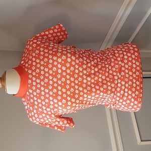 J.CREW‎ Orange White Floral Print Short Sleeve Zip Mock Neck Beach Rash Guard M